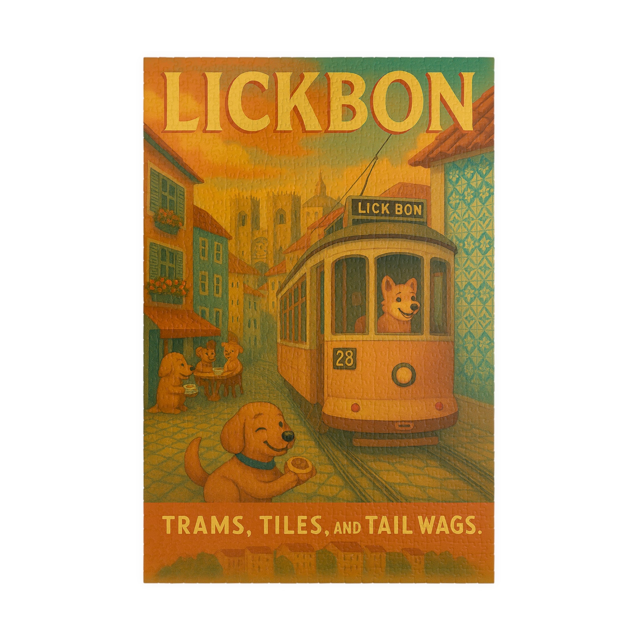 Lickbon Vintage Travel Poster Puzzle – Funny Dog Puzzle Inspired by Lisbon – 1,014 Pieces